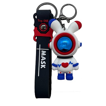 Chaveiro Coelho Astronauta - Azul e Vermelho - 7,5cm - 1 unidade - Rizzo