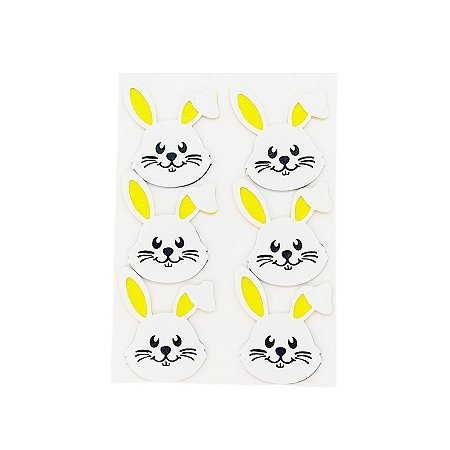 Aplique Decorativo - Coelhos Branco e Amarelo - 6cm - 6 unidades - Rizzo