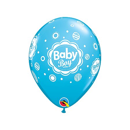 Balão de Festa Látex Liso Decorado - Baby Boy (Menino) Bolinhas - 11" 28cm - 6 unidades - Qualatex Outlet - Rizzo