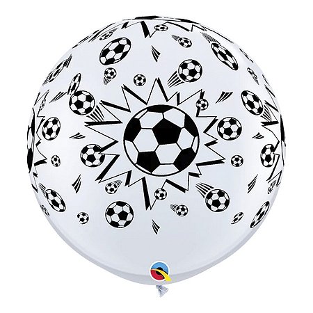 Balão de Festa Látex Liso Decorado - Bolas de Futebol Branco - 3' 90cm - 2 unidades - Qualatex Outlet - Rizzo