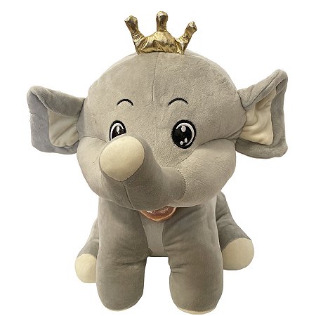 Elefante de Pelúcia - Olhos Grandes - Cinza - 36cm - 1 unidade - Rizzo