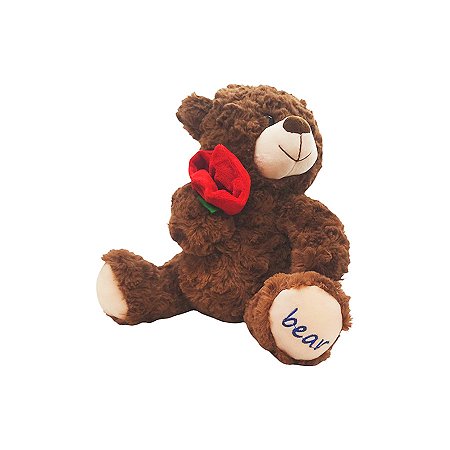 Urso de Pelúcia Marrom Escuro com Flor - 24cm - 1 unidade - Rizzo