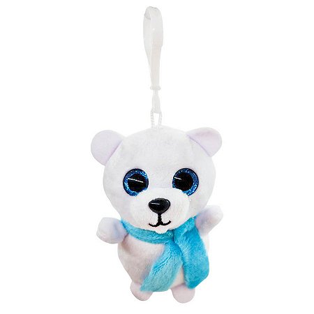 Ursinho Branco com Cachecol Chaveiro de Pelúcia - 10cm - 1 unidade - Rizzo
