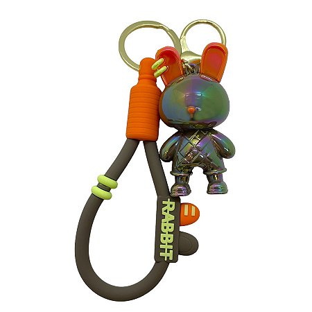 Chaveiro Coelho Metalizado - Furta-Cor Marrom e Laranja  - 6cm - 1 unidade - Rizzo