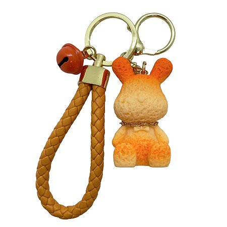 Chaveiro Coelho com Sino - Laranja - 5cm - 1 unidade - Rizzo