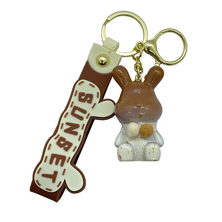 Chaveiro Coelho Respingos Dourados -  Creme e Marrom - 5,5cm - 1 unidade - Rizzo
