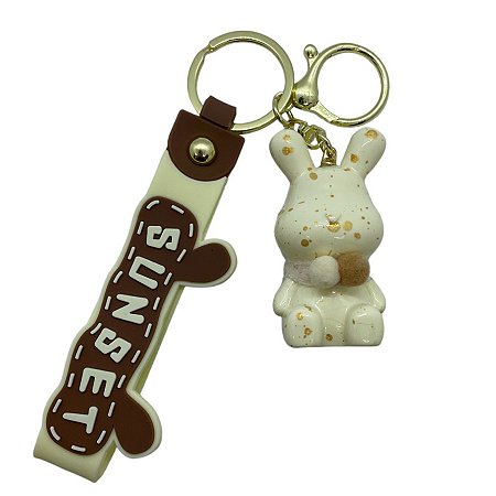 Chaveiro Coelho Respingos Dourados - Creme - 5,5cm - 1 unidade - Rizzo