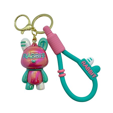 Chaveiro Coelho Metalizado - Rosa e Verde Água - 6cm - 1 unidade - Rizzo