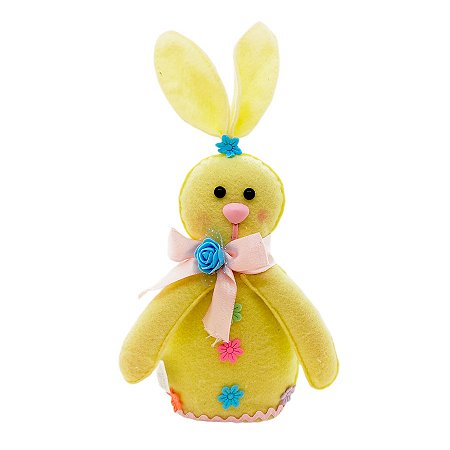Coelho Flores Coloridas em Feltro Amarelo - 27cm - 1 unidade - Rizzo