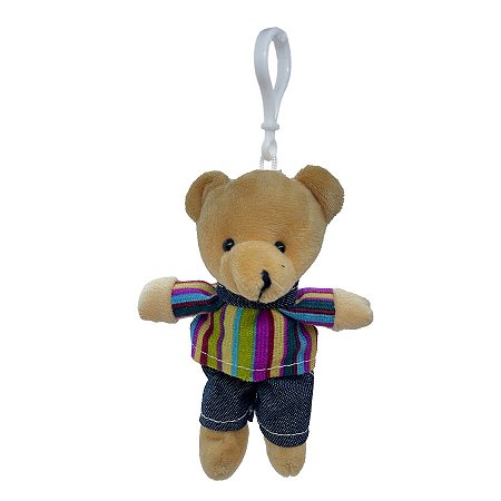 Chaveiro Urso de Pelúcia - Roupa Listrada Colorida - 14cm - 1 unidade - Rizzo