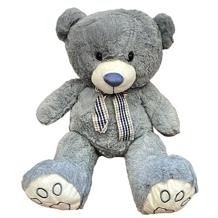 Urso de Pelúcia com Laço - Cinza - 54cm - 1 unidade - Rizzo