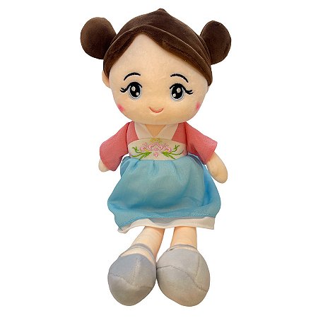 Boneca de Pelúcia com Kimono - Rosa e Azul - 40cm - 1 unidade - Rizzo