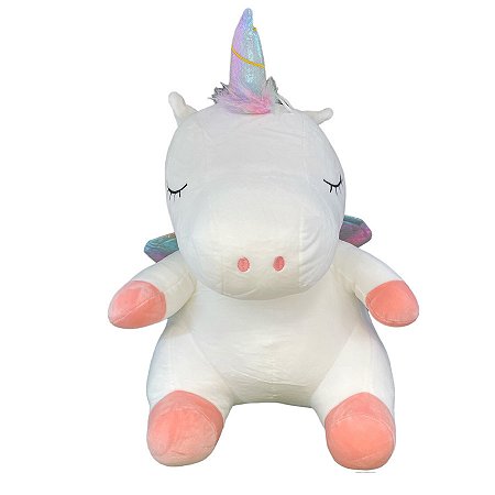 Unicórnio de Pelúcia com Asas Metálicas - Branco - 40cm - 1 unidade - Rizzo