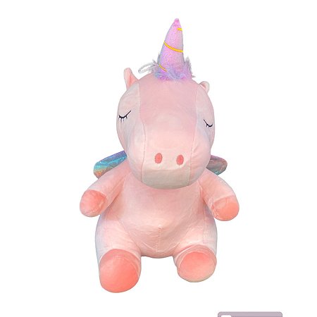 Unicórnio de Pelúcia Asas Metálicas - Rosa - 40cm - 1 unidade - Rizzo