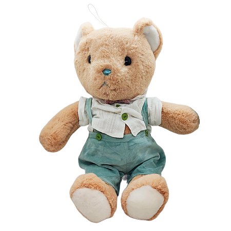 Urso de Pelúcia com Jardineira - Branco e Verde - 50cm - 1 unidade - Rizzo