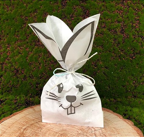 Saquinho de Papel Coelho Branco/Preto 10 un - Decora Doces  Rizzo Confeitaria