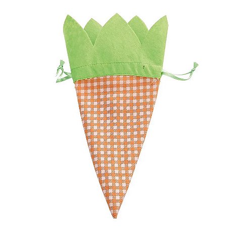 Bolsinha Cone Cenoura de Páscoa Xadrez - 25cm x 11cm - 1 unidade - Cromus - Rizzo