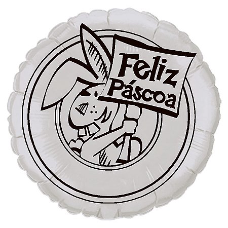 Balão de Festa Metalizado 20'' 50cm  - Feliz Páscoa Branco e Marrom  - 1 unidade - Rizzo