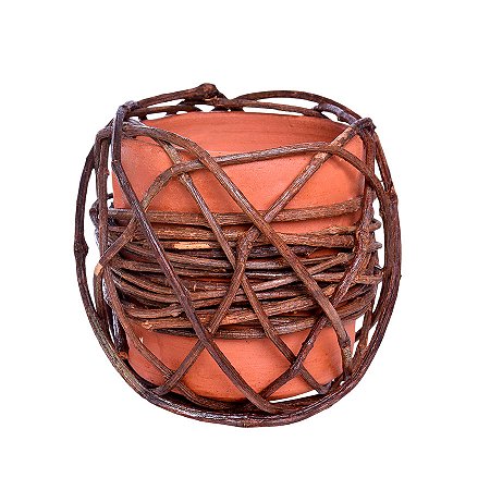 Vaso de Cerâmica com Cipó Rustico Marrom M - 10x11,5cm - 1 unidade - Rizzo