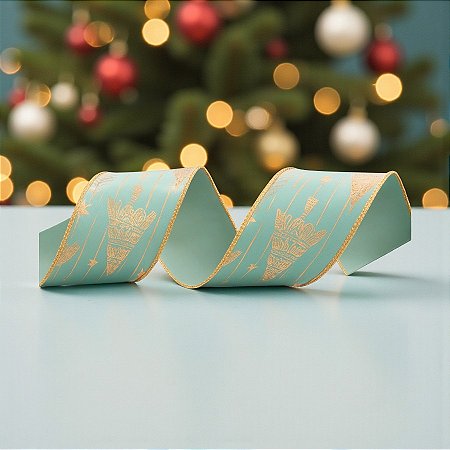 Fita Aramada Veludo - Pinheiros - Cinza/Dourada - 6,3cm x 9,14m - 1 unidade - Cromus - Rizzo