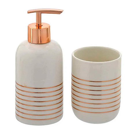 Kit para Banheiro Listras Rose Gold com 2 peças - 6,5x16,5cm - 1 unidade - Rizzo