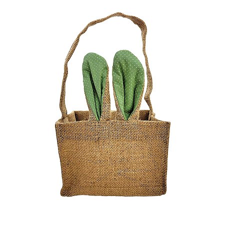 Cesta de Juta de Páscoa com Orelha Verde Poá - 1 unidade - EcoArt - Rizzo