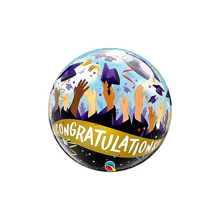 Balão de Festa Bubble 22" 56cm - Congratulations Chapéus de Formatura - 1 unidade - Qualatex Outlet - Rizzo