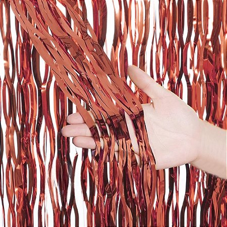 Cortina Decorativa Metalizada Rose Gold Ondulada 1x2m - 1 unidade - Rizzo