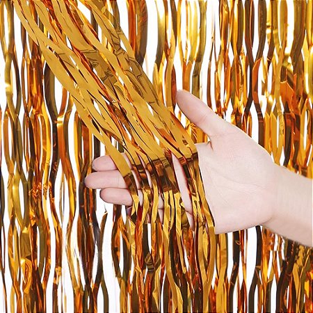 Cortina Decorativa Metalizada Dourado Ondulada 1x2m - 1 unidade - Rizzo