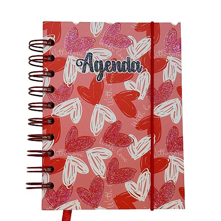 Agenda Permanente Rosa com Corações - 160 Folhas - 13x15,1cm - 1 unidade - Rizzo