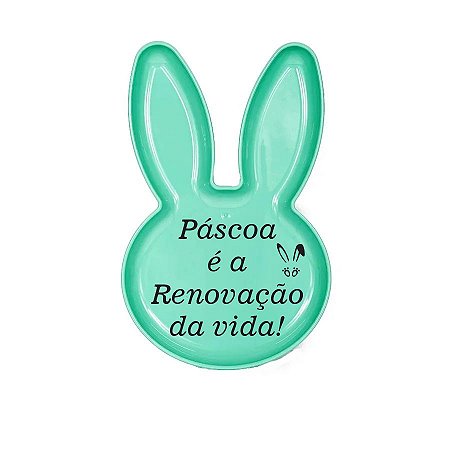 Bandeja Coelho com Frase de Páscoa - Verde Claro - 25x15cm - 1 unidade - Rizzo