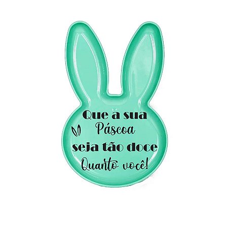 Bandeja Coelho com Frase de Páscoa - Verde Claro - 25x15cm - 1 unidade - Rizzo