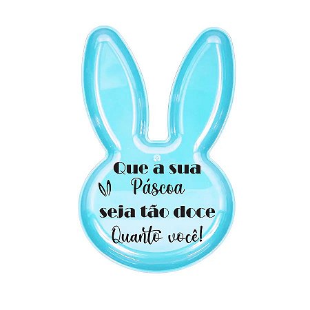 Bandeja Coelho com Frase de Páscoa - Azul - 25x15cm - 1 unidade - Rizzo