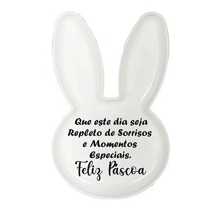 Bandeja Coelho com Frase de Páscoa - Branco - 25x15cm - 1 unidade - Rizzo