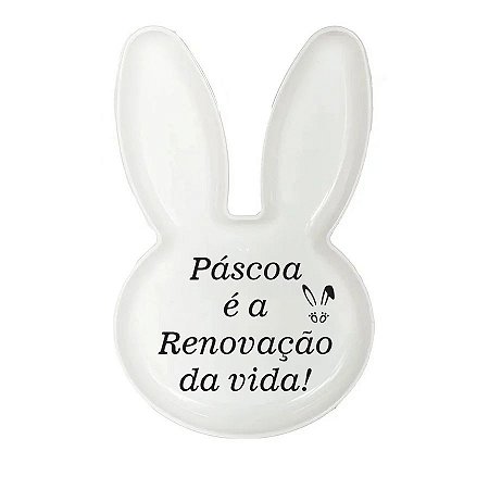 Bandeja Coelho com Frase de Páscoa - Branco - 25x15cm - 1 unidade - Rizzo