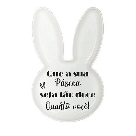 Bandeja Coelho com Frase de Páscoa - Branco - 25x15cm - 1 unidade - Rizzo
