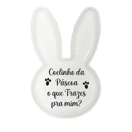 Bandeja Coelho com Frase de Páscoa - Branco - 25x15cm - 1 unidade - Rizzo