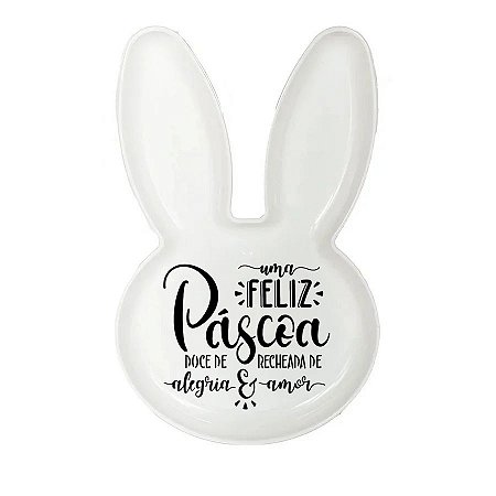 Bandeja Coelho com Frase de Páscoa - Branco - 25x15cm - 1 unidade - Rizzo