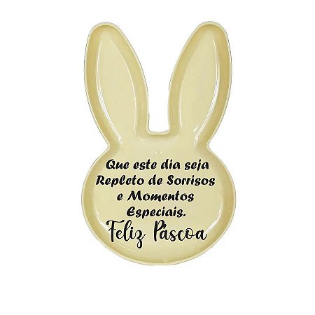 Bandeja Coelho com Frase de Páscoa - Amarelo - 25x15cm - 1 unidade - Rizzo