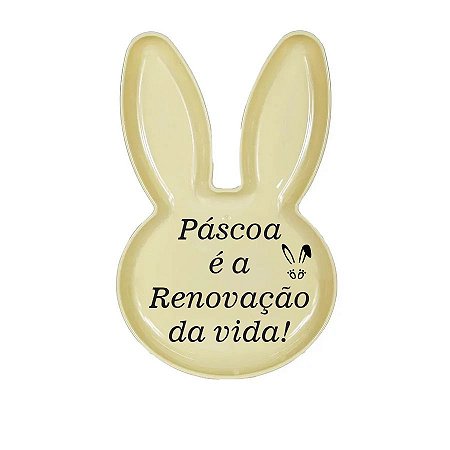 Bandeja Coelho com Frase de Páscoa - Amarelo - 25x15cm - 1 unidade - Rizzo