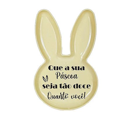 Bandeja Coelho com Frase de Páscoa - Amarelo - 25x15cm - 1 unidade - Rizzo