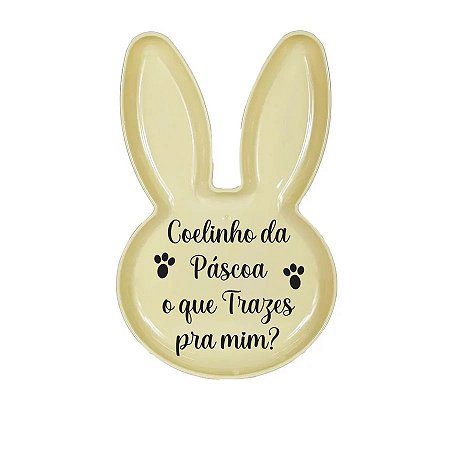 Bandeja Coelho com Frase de Páscoa - Amarelo - 25x15cm - 1 unidade - Rizzo