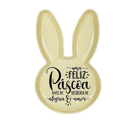 Bandeja Coelho com Frase de Páscoa - Amarelo - 25x15cm - 1 unidade - Rizzo