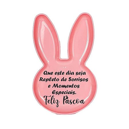 Bandeja Coelho com Frase de Páscoa - Rosa - 25x15cm - 1 unidade - Rizzo