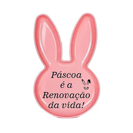 Bandeja Coelho com Frase de Páscoa - Rosa - 25x15cm - 1 unidade - Rizzo