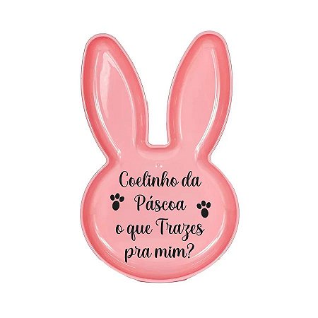 Bandeja Coelho com Frase de Páscoa - Rosa - 25x15cm - 1 unidade - Rizzo