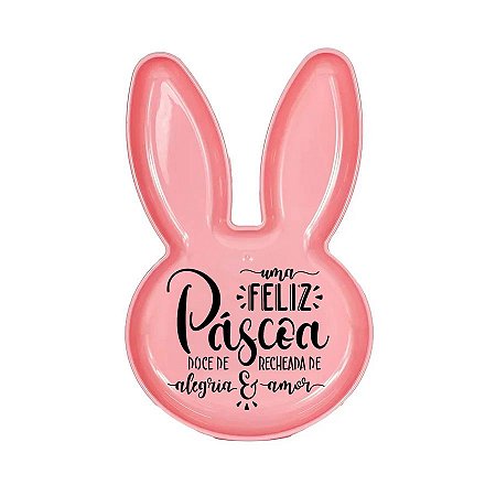 Bandeja Coelho com Frase de Páscoa - Rosa - 25x15cm - 1 unidade - Rizzo