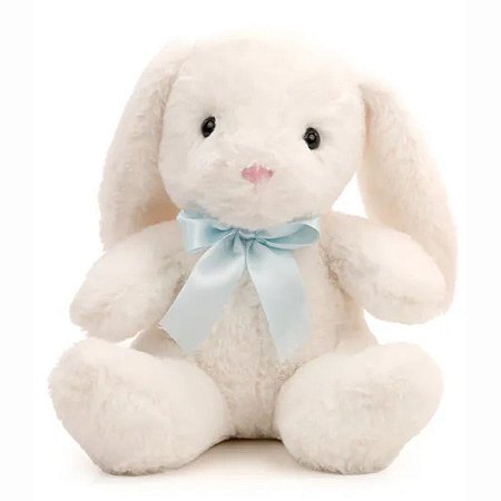 Coelho de Pelúcia Branco com Laço Azul - 25cm - 1 unidade - Cromus - Rizzo