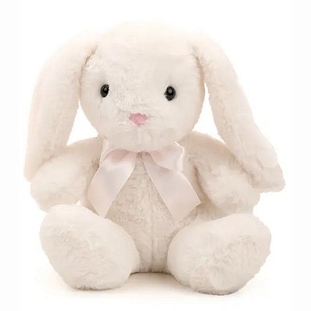 Coelho de Pelúcia Branco com Laço Rosa - 25cm - 1 unidade - Cromus - Rizzo