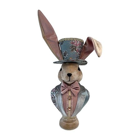 Coelho de Páscoa com Roupa Bordada e Chapéu - Linha Realeza Premium - 38cm - 1 unidade - Rizzo
